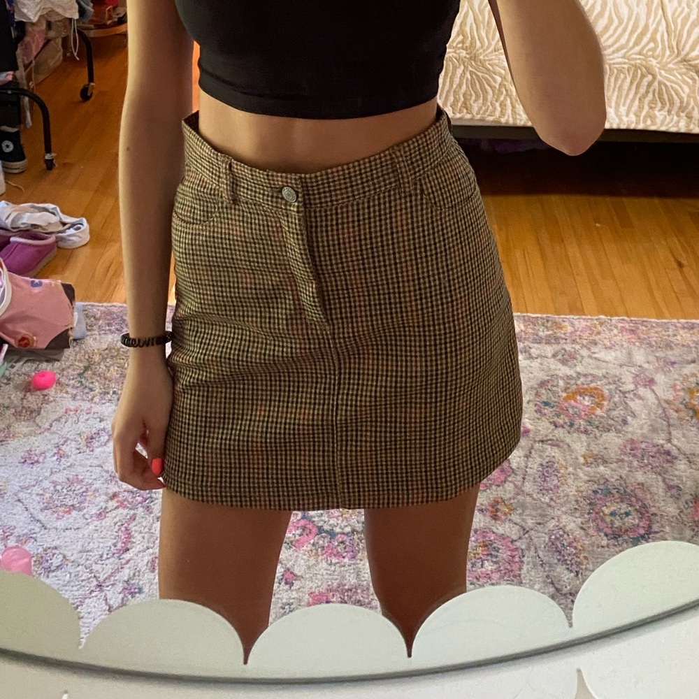 Beige/ brown Plaid Checkered Brandy Melville Skirt